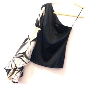 Black Satin Top w/ pattern sleeve